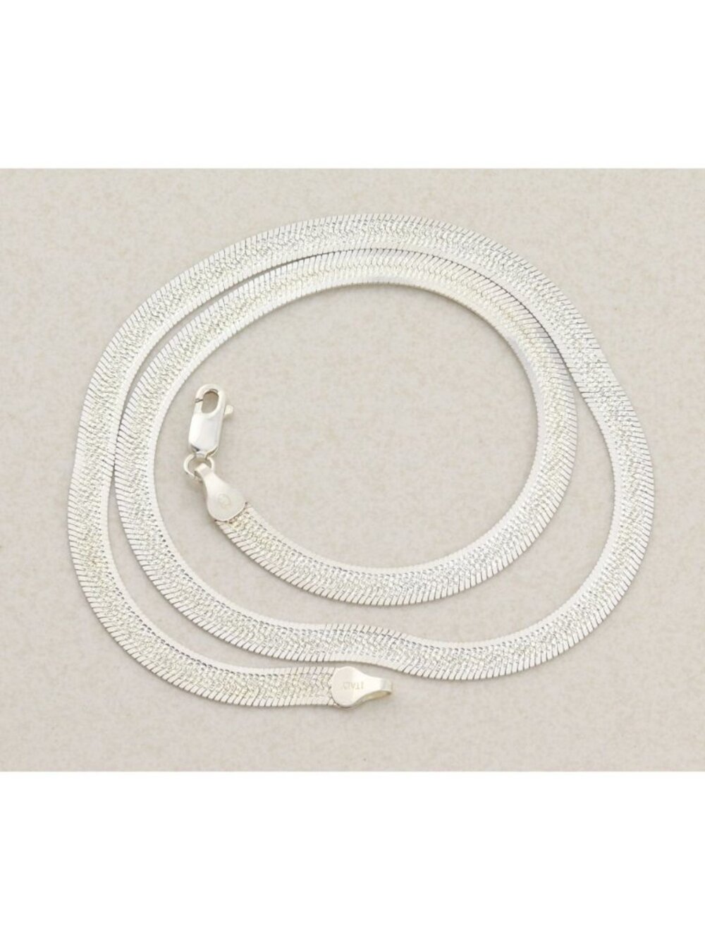 Sterling Silver Textured Herringbone Chain Necklace 18" inch